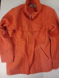 LL Bean Vintage Orange Wool Hunting Coat Mens Large 70s Jacket Zip Up - Picture 1 of 10
