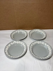 Wedgwood Queensware Embossed RARE Cream on Gray EXCELLENT Cereal Bowls 6 1/8” - Picture 1 of 9