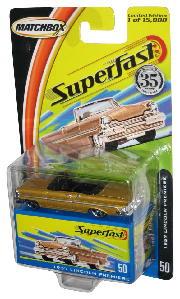 Matchbox Superfast 1957 Lincoln Premiere (2004) Mattel carro de brinquedo dourado #50 - Imagem 1 de 1