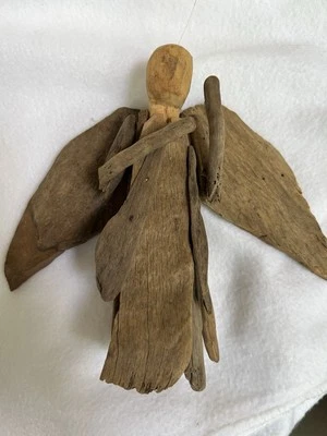 "Escultura grande de ángel de madera a la deriva de arte popular de 8,5""" Foto 1 de 4