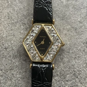 Coole Vintage Futura Damenuhr 24mm goldfarbenes Gehäuse schwarzes Ziffernblatt A16 - Bild 1 von 8