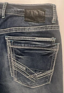 BKE Jake Jeans Herren 34R X32 Blau Straight Whiskering Mid Rise Stretch Bestickt - Bild 1 von 13