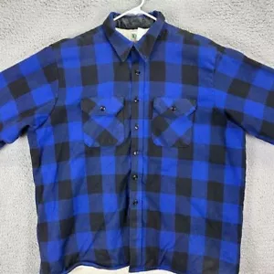 Key Sherpa Lined Flannel Shacket Shirt Adult 2XL Blue Checkered Button Up Mens - Picture 1 of 10