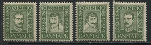Denmark 1924 10 ore green 4 different values mint o.g. hinged - Picture 1 of 1