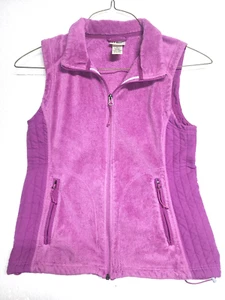 LL Bean Vest Womens Small Pink Sleeveless Fleece Full Zip Pockets Purple Collar - Picture 1 of 13