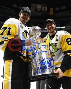 Evgeni Malkin & Sidney Crosby 2017 Champs Penguins Auto 8x10 NHL Photo REPRINT - Picture 1 of 1