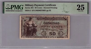 Series 481, 50 Cents 2nd Printing Military Payment MPC PMG 25 Pick S834-2 - Picture 1 of 3