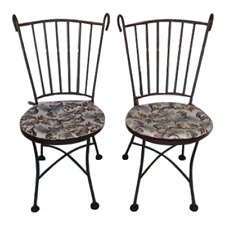 Vintage Russell Woodard Metal Side Dining Patio Chair With Cushion Set of 2