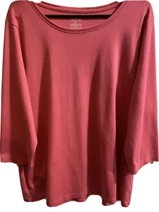 3X Tee Top, LLBean, 3/4 Sleeves, 100% Cotton, Salmon Colored, Nearly New - Picture 1 of 3