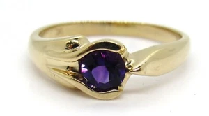 14k Yellow Gold Half Bezel Round Purple Gemstone Right Hand Ring Size 7-3/4 - Picture 1 of 6