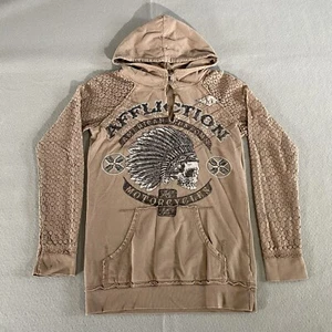 Affliction Lace Hoodie Sweatshirt Y2K Chief Skull Embellished Knit Women Sz S - Picture 1 of 16