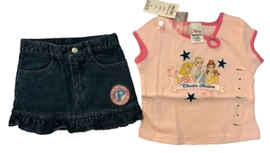 DISNEY PRINCESS Cheer Team 2 pc denim skirt and pink embroidered top set 2T NWT - Picture 1 of 6