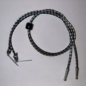 STAMPEDE STRING ~ LEATHERETTE ~ COTTER PINS - USA- BLACK & SILVER W/ BLACK SLIDE - Picture 1 of 9