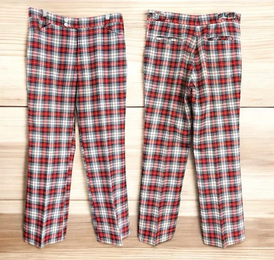 Jantzen USA Men's Vintage 1970's Red White & Blue Plaid Pants Size 34 Polyester - Image 1 of 4