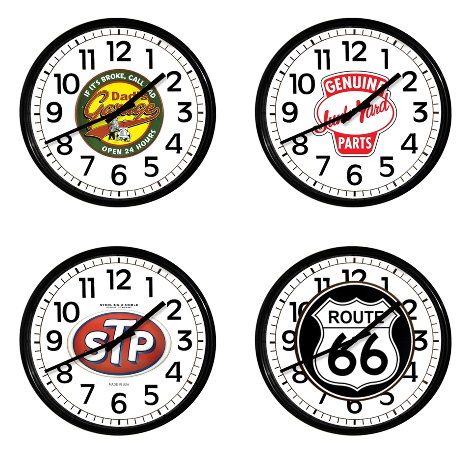 Reloj de Pared Automotriz Vintage Gas Tema 10" Redondo Plástico Negro Garaje Auto Tienda Foto 1 de 1