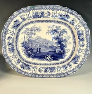 HUGE Antique English Staffordshire Blue Transferware 22" Stoneware China Platter - Picture 1 of 14