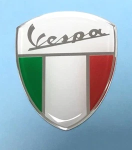 VESPA Shield chrome text Sticker/Decal 57mm HIGH GLOSS DOMED GEL - SCOOTER MOPED - Picture 1 of 3