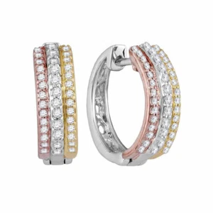 10kt Tri-Tone Gold Womens Round Diamond Hoop Earrings 1/4 Cttw - Picture 1 of 1