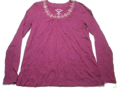 NUEVO CON ETIQUETAS Camisa Sonoma Mujer Talla M Manga Larga Borgoña Mezcla Algodón Bordado Foto 1 de 4