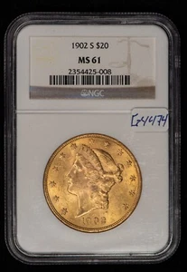 1902-S G$20 Liberty Gold Double Eagle - Luster Tough San Fran- NGC MS 61 - G4474 - Picture 1 of 4