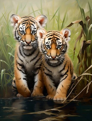 Cuadro de vida silvestre dos pequeños tigres decoración del hogar arte de pared lienzo impresiones pintura Foto 1 de 4