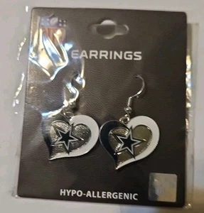 NFL Dallas Cowboys Silber Swirl Herz Ohrhänger Neu mit Etikett - Bild 1 von 2