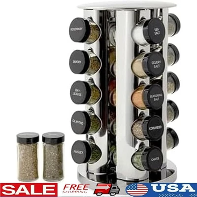 Estante giratorio para especias 20 frascos de vidrio con etiquetas recargas de especias gratis tapas de tamiz nuevo Foto 1 de 4