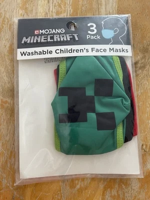 New Minecraft Washable Face Mask 3 pack Children's Kids Video Game Mojang - Image 1 of 2