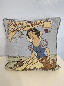 Vintage Disney Tapestry Snow White Make a Wish Accent Pillow 12"×12" Small Stain - Picture 1 of 10