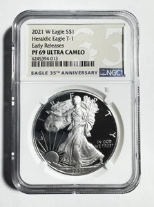 2021 W Proof Silver Eagle T1 NGC PF 69 Ultra Cameo - Picture 1 of 2