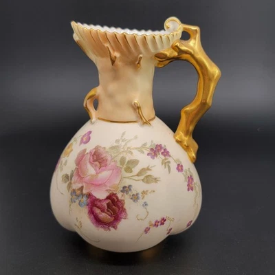 Jarro de porcelana antigo Royal Worcester England 1507 pintado à mão floral 4" - Imagem 1 de 4