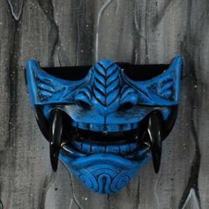 Latex Japanese Prajna Mask Hannya Noh Kabuki Demon Samurai Half Face Helmet Prop