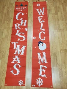 Banderas colgantes rojas Feliz Navidad para letreros de porche de puerta delantera y decoración exterior - Imagen 1 de 6