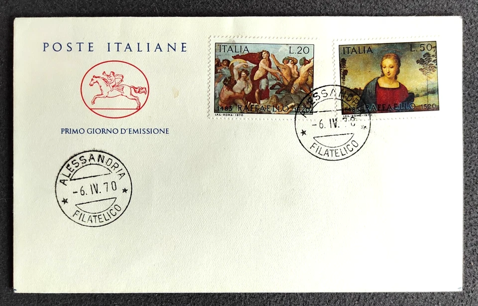 Italia Busta Primo Giorno Cavallino FDC 1970 450° Morte di Raffaello 20/50 Lire - Immagine 1 di 1