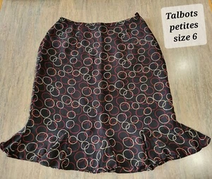 Gonna abito Talbots 100% seta Petites taglia 6 nero rosso panna avorio *piccolo flusso* - Foto 1 di 12
