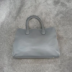 MISS LULU GRAU LEDER HANDTASCHE SCHULTERTASCHE GOLD REISSVERSCHLUSS BRAUN GEFÜTTERTER CLIP - Bild 1 von 7