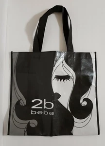 Vintage 2b BeBe Black & White Reusable Shopping Tote Bag 15.5" W x 14.25" H - Picture 1 of 5