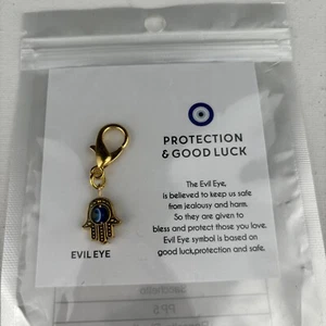 Hamsa Hand Evil Eye Bag Charm Key Chain New in Package Gold Tone 1.75" - Picture 1 of 5
