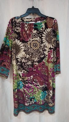 Vestido Pullover ECI New York Paisley Floral Estampado Multicolor Elastizado Para Mujer XL Foto 1 de 4