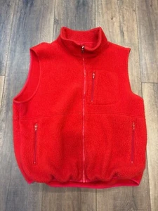 Vintage Lands End Mens Red Fleece Vest XL46-48 USA Deep Pile Full-Zip Pockets - Picture 1 of 5