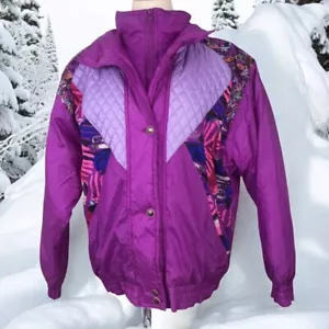 Vtg 80s Apres Sport Ski Jacket Womens Size Large Fuchsia Purple Floral Quilted - Picture 1 of 9