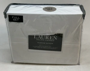 RALPH LAUREN DUNHAM Cotton SATEEN Full Sheet Set 300 Thread White 4 piece NEW - Picture 1 of 7