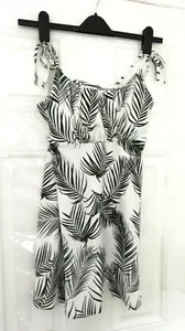 Topshop 12 White Green Palm Leaf Crinkle Stretch Strappy Dress Cover Up Textured - Picture 1 of 9