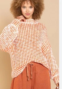 Suéter Pol The Moore Grueso Tejido Cuello Embudo Naranja Rayas Talla Pequeña Preppy - Imagen 1 de 11