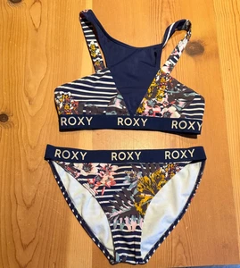 ROXY BIKINI Girls size 10 navy with tropical print - Picture 1 of 2