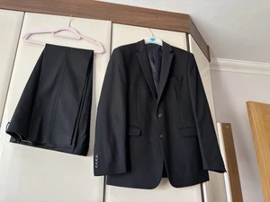 M&S Slim Black 51% Wool Mix Suit Size Jkt: 42” Long / Trs: 36”Waist/33” Leg Vgc - Picture 1 of 11
