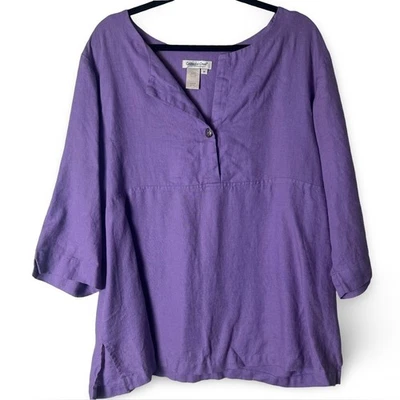 Coldwater Creek - Para mujer Plus 1X túnica de lino púrpura manga larga pulóver Foto 1 de 4