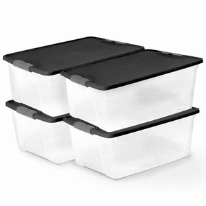 15 Qt Stackable Plastic Storage Container w/Snaplock Lid, Gray(4 Pack)(Open Box) - Picture 1 of 10