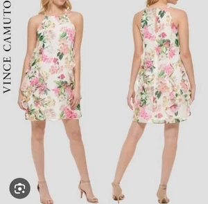 Vestido de hadas floral rosa blanco rosa VINCE CAMUTO para mujer talla 12 con volantes - Imagen 1 de 9