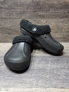 Crocs Shoes Womens 12 Mens 10 Clog Black Faux Fur Lined Comfort Casual Low Top - Picture 1 of 9